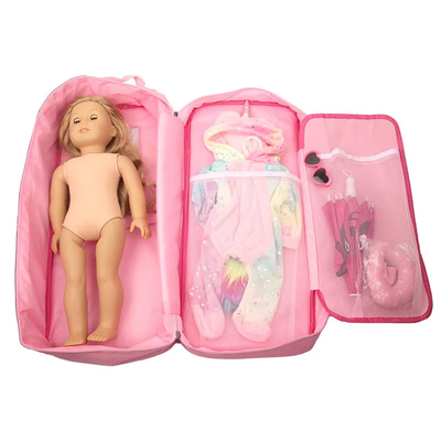 18 pouces poupées de stockage de voyage porteuse valise sac à dos sac à dos pour le style américain fille cadeau pour les enfants